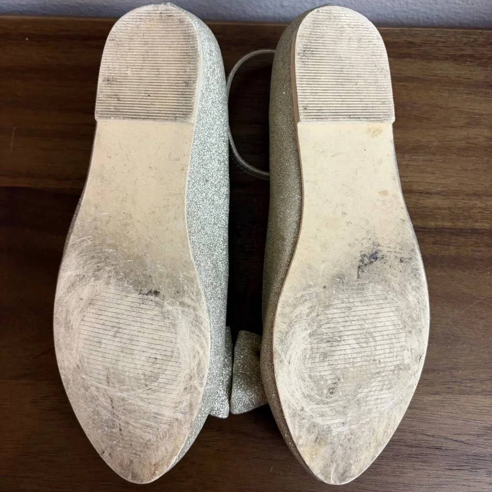 Janie and Jack Gold Glitter Ankle Strap Ballet Flats Size 2Y Sparkle Party Shoes